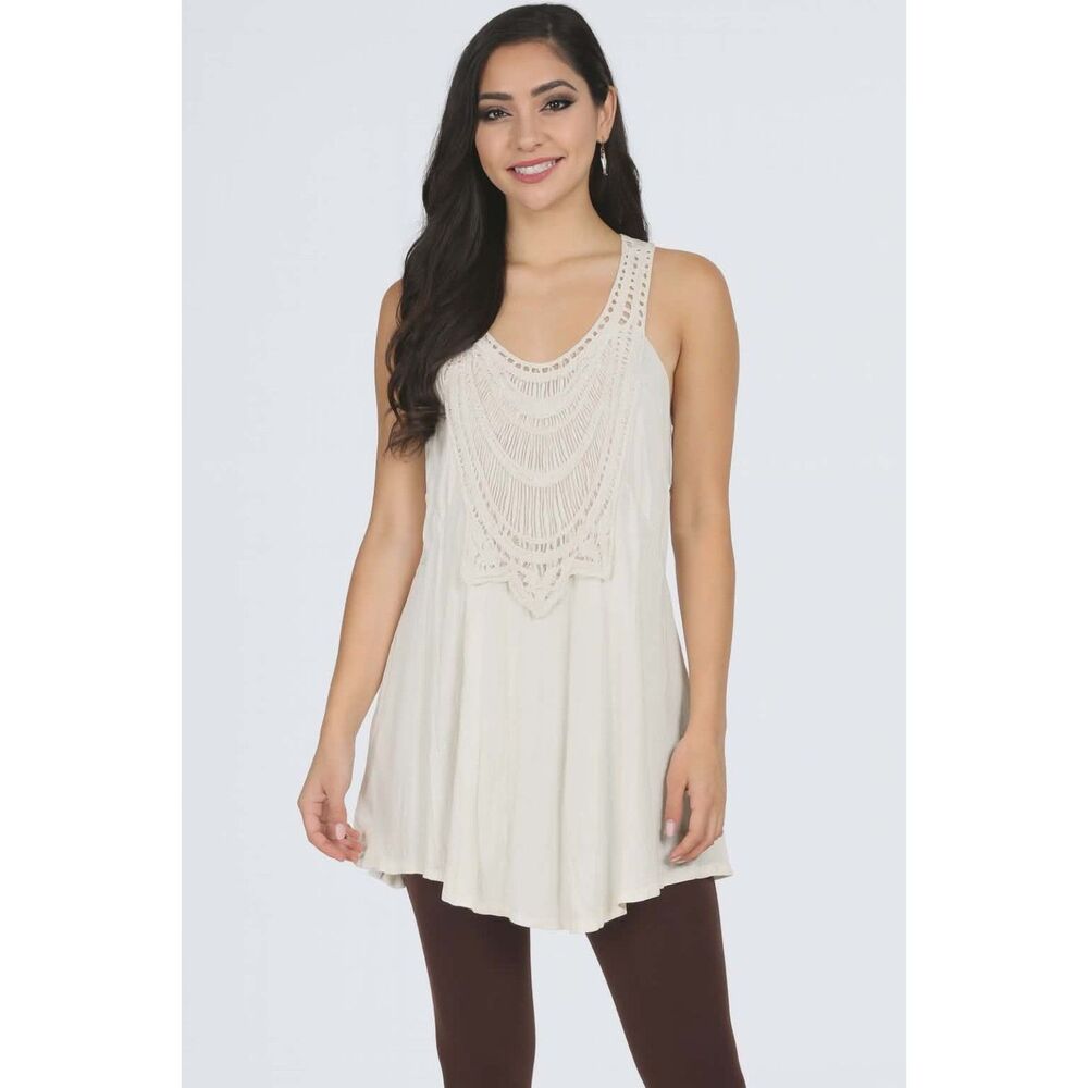 Venus Tank Top Embroidered Shirt Off White Women's Woman's Size Large